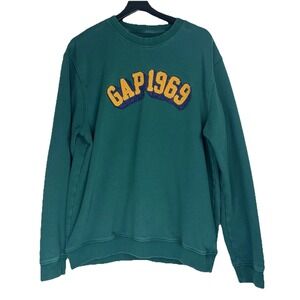 Gap‎ 1969 Men's Crew Sweatshirt Size M Green Embroidered Logo Classic